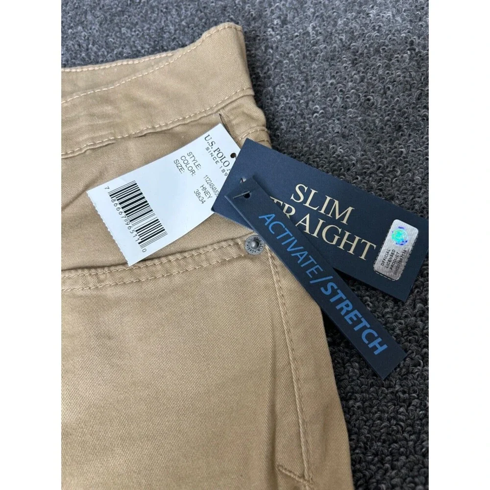 US Polo Assn‎ Active Stretch Slim Straight Pants Mens 38x34 Honey Tan New